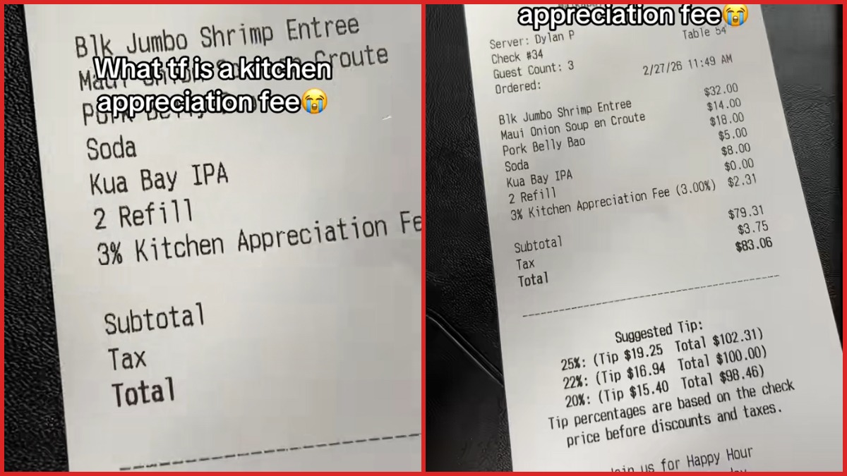 Woman gets a 'kitchen appreciation fee' on her Hawaii restaurant bill