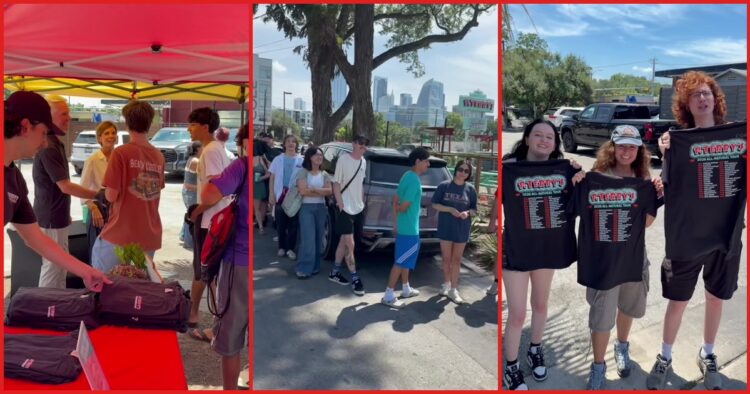 Austin burger stand celebrates 21 years with a massive line of fans, so the owners handed out free t-shirts 1 Austin burger stand celebrates 21 years with a massive line of fans, so the owners handed out free t-shirts — stills from the TikTok posted by P. Terry’s Burger Stand