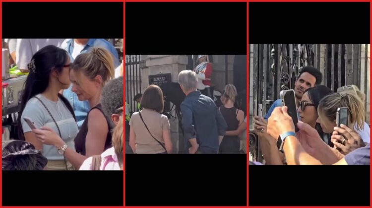 Rebecca Ferguson and Greta Lee spotted filming a romantic comedy in London. Then they posed for photos with fans on the street — stills from the TikTok posted by Cine Random 123