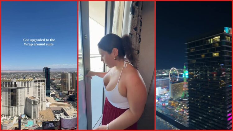 Las Vegas woman tipped $100 at the Cosmopolitan check-in desk. Then she was upgraded to a wrap-around suite — stills from the TikTok posted by Lovely_Evieann