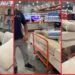Shoppers discovered they could buy Costco's display couch for half price, so they took it apart and loaded it on a cart — stills from the TikTok posted by rafamatos