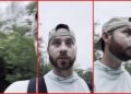 North Carolina man filming deep in the woods pans across a stream and spots an abandoned school bus on the bank — stills from the TikTok posted by chandlertoddfishing