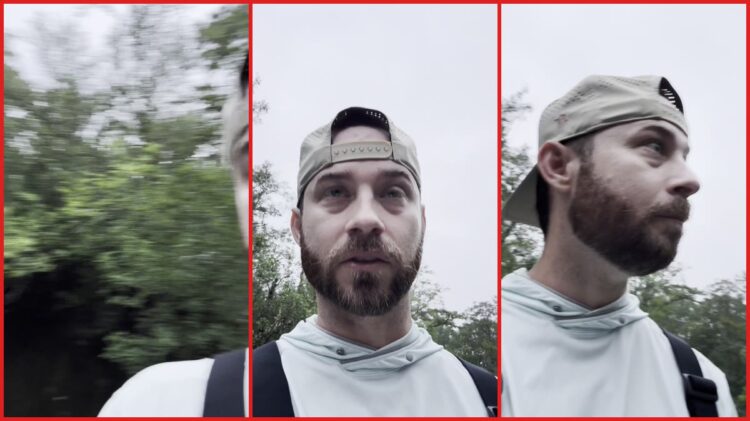 North Carolina man filming deep in the woods pans across a stream and spots an abandoned school bus on the bank 1 North Carolina man filming deep in the woods pans across a stream and spots an abandoned school bus on the bank — stills from the TikTok posted by chandlertoddfishing