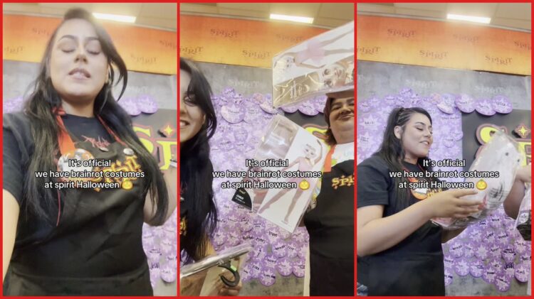 Spirit Halloween employees react to 'Ballerina Cappuccina' costume, laugh in disbelief: 'What is that?' — stills from the TikTok posted by Gethsemani ❤︎