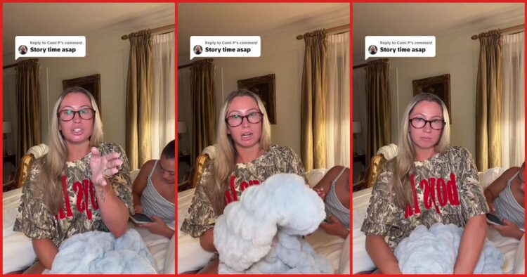 TikToker says Delta Airlines staff told her fuzzy blanket violated their dress code policy — stills from the TikTok posted by KAY ROSE 🌹