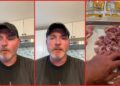Man opens three packages of Kirkland chicken thighs from Costco. Then he counts only six whole thighs among a 'bunch of little pieces' 11 Man opens three packages of Kirkland chicken thighs from Costco. Then he counts only six whole thighs among a 'bunch of little pieces' — stills from the TikTok posted by Kenneth