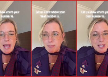 Delta flight attendant asks passengers to write seat numbers on treats they bring for the crew so they can personally say thank you — stills from the TikTok posted by girtbarqueen