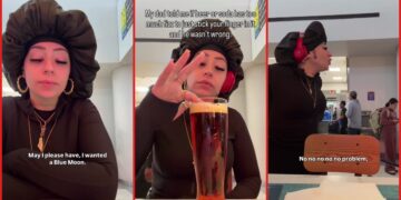 Woman orders Blue Moon at airport bar at 5:33 a.m. Then bartender tells her what they actually have 2 Woman orders Blue Moon at airport bar at 5:33 a.m. Then bartender tells her what they actually have โ stills from the TikTok posted by zaneyynailstiktok