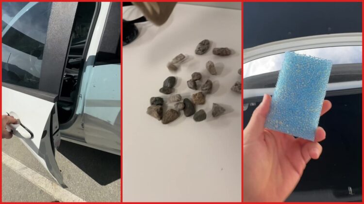 Los Angeles man leaves $2 on dashboard and unlocks his car doors to stop break-ins. Then he hangs a sock full of rocks from the mirror — stills from the TikTok posted by Sebastian