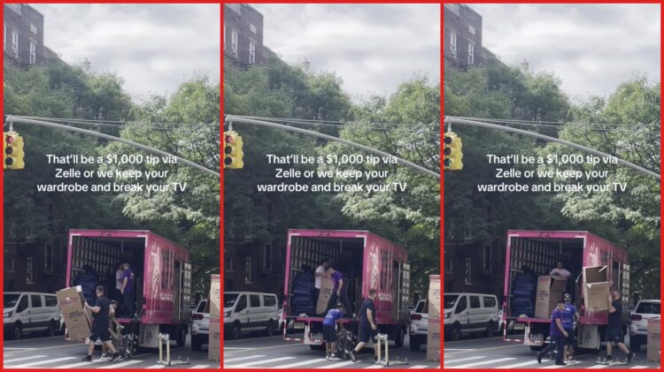 Movers loaded a family's entire wardrobe into their truck. Then they allegedly demanded a $1,000 Zelle "tip" 1 A TikTok video shows on-screen text alleging a moving company demanded a $1,000 Zelle tip or threatened to keep a wardrobe and break a TV, according to on-screen text, so the customer filmed them loading the truck — stills from the TikTok posted by bayley