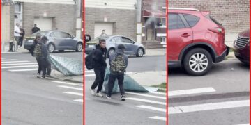 Two friends carry a third, passed-out friend on a blanket across a Corona street, and bystanders just watched — stills from the TikTok posted by Jamie