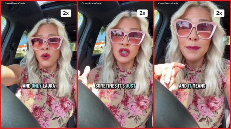 TikTok creator says TikTok creator says she saw Angie Nixon fight back tears after Laura Loomer's tweet, so she told white women exactly how to respond — stills from the TikTok posted by 💙Crowd Source Carrie💙