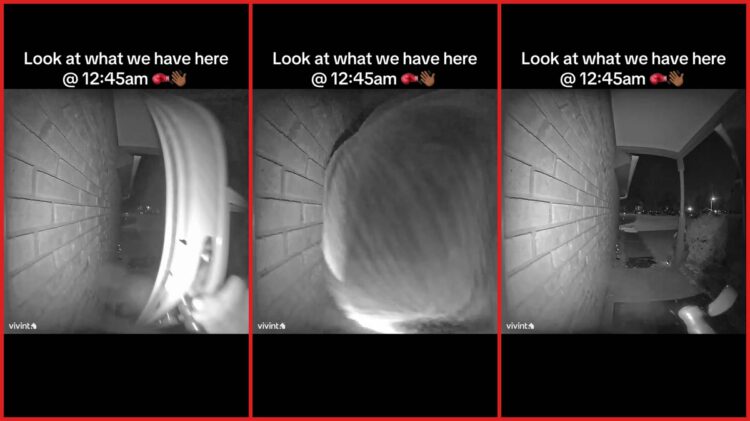 Home security footage shows a son letting a female visitor into the house at 12:45 a.m. Then he covered the doorbell camera multiple times 1 Home security footage shows a son letting a female visitor into the house at 12:45 a.m. Then he covered the doorbell camera multiple times — stills from the TikTok posted by PrettyIndy