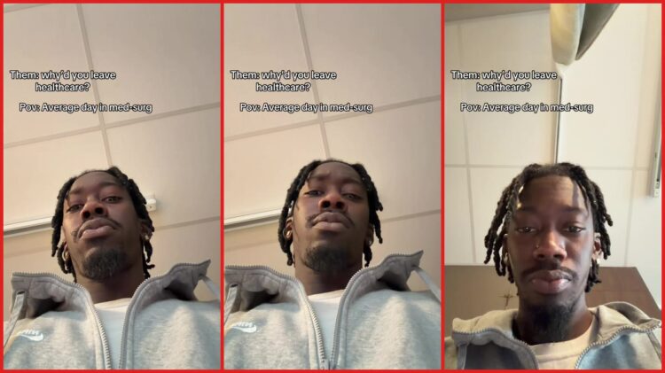 Black nurse acts out a scenario where patients repeatedly call him 'monkey,' so he shows the reality of med-surg 1 Black nurse acts out a scenario where patients repeatedly call him 'monkey,' so he shows the reality of med-surg — stills from the TikTok posted by dolojxsh