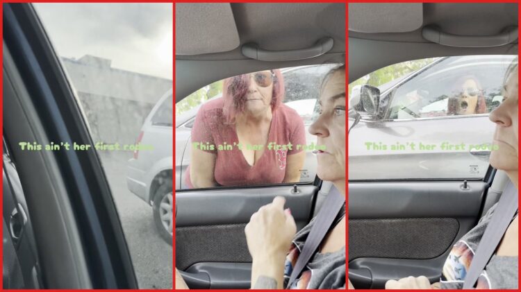 Red-haired woman allegedly blocked a parking spot, then started pounding on a driver's windows and yelling 'You twat' 1 Red-haired woman allegedly blocked a parking spot, then started pounding on a driver's windows and yelling 'You twat' — stills from the TikTok posted by letthemforever