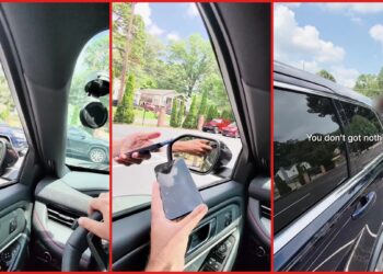 Atlanta car owner says 2 men attempted to open his door. Then he noticed they had no license plate and one had a firearm — stills from the TikTok posted by The Key GOAT | Locksmith
