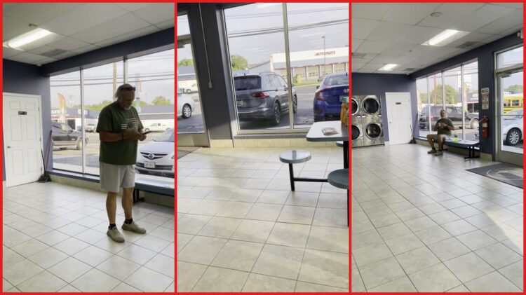Filmer accuses older man of racism in a laundromat. Then the employee threatens to call police on both of them — stills from the TikTok posted by Shemika wilson