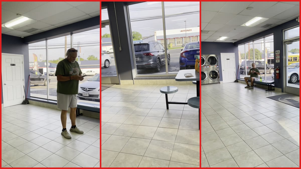 Filmer accuses older man of racism in a laundromat. Then the employee threatens to call police on both of them — stills from the TikTok posted by Shemika wilson