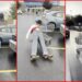 Man attempts to yodel in Walmart while wearing jeans with 1,000 layers of starch. Then he can barely walk — stills from the TikTok posted by shirtzenpantz
