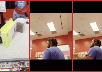 Man alleges Target employees ignored him after he spent over $500, then security chased him outside for his receipt — stills from the TikTok posted by Michael Gene Jacobs