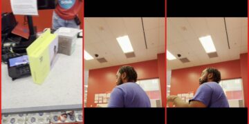 Man alleges Target employees ignored him after he spent over $500, then security chased him outside for his receipt — stills from the TikTok posted by Michael Gene Jacobs