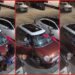 Woman in blue dress littered from a red Mini Cooper in a South Fulton parking lot, so a nearby car pleaded with her to stop — stills from the TikTok posted by danny