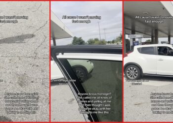 Driver says woman knocked on her window at a Columbus gas station. Then the other woman started yelling over how long she was taking — stills from the TikTok posted by Skate with T ✨ 🛼