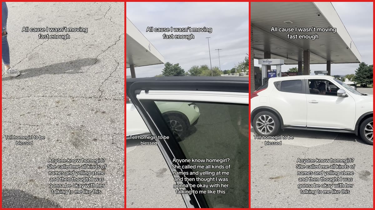 Driver says woman knocked on her window at a Columbus gas station. Then the other woman started yelling over how long she was taking — stills from the TikTok posted by Skate with T ✨ 🛼
