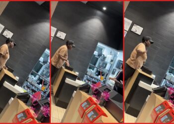Customer berates McDonald's employee with racial slurs and threats, demanding her order. Then the employee calmly hands over the food — stills from the TikTok posted by Jazz