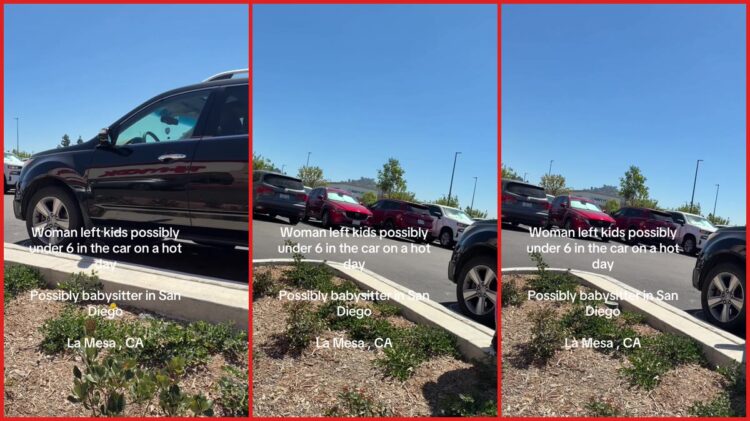 Person filming says they called police on a woman who left kids in a hot car, but she drove away before officers arrived — stills from the TikTok posted by user69638802132