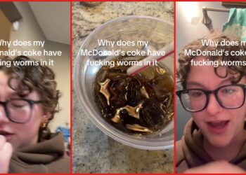 Person finds what they claim is an what they claim is an what they claim is an earthworm in their McDonald's Coke. Then they fear getting sick — stills from the TikTok posted by mattie