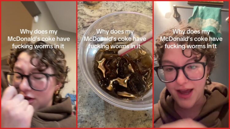 Person finds what they claim is an earthworm in their McDonald's Coke. Then they fear getting sick 1 Person finds what they claim is an what they claim is an what they claim is an earthworm in their McDonald's Coke. Then they fear getting sick — stills from the TikTok posted by mattie
