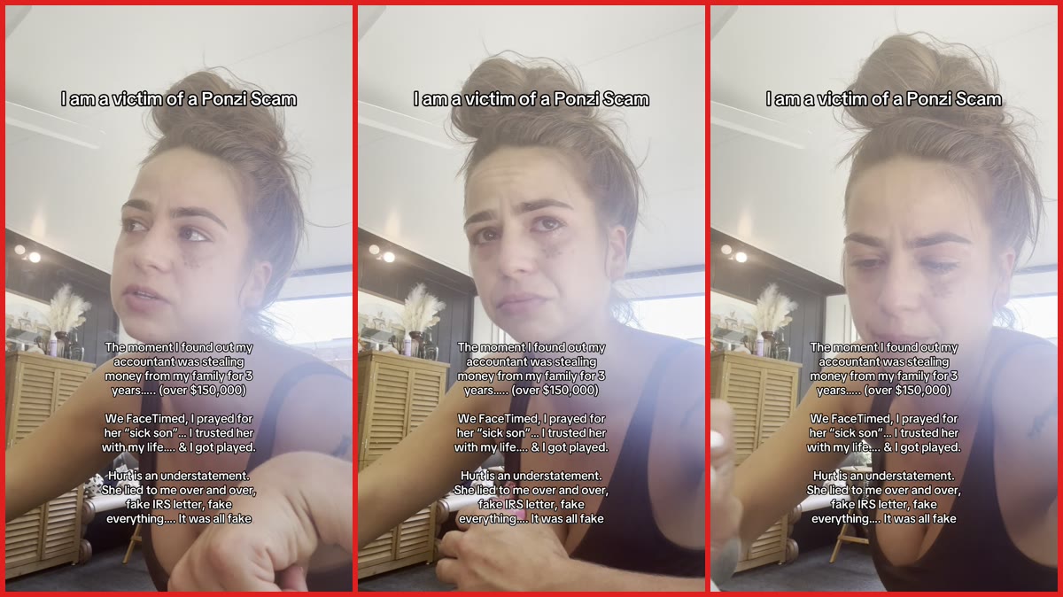 Woman discovers her accountant stole over $150,000 from her family in a 3-year Ponzi scheme. Then she found out the alleged fake IRS agent was the accountant's husband — stills from the TikTok posted by KENDALLSMITH.904