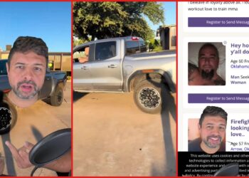 Oklahoma woman flips off man who was tailing her in a truck. Then reporter says he found dating profiles for the man — stills from the TikTok posted by Danesh