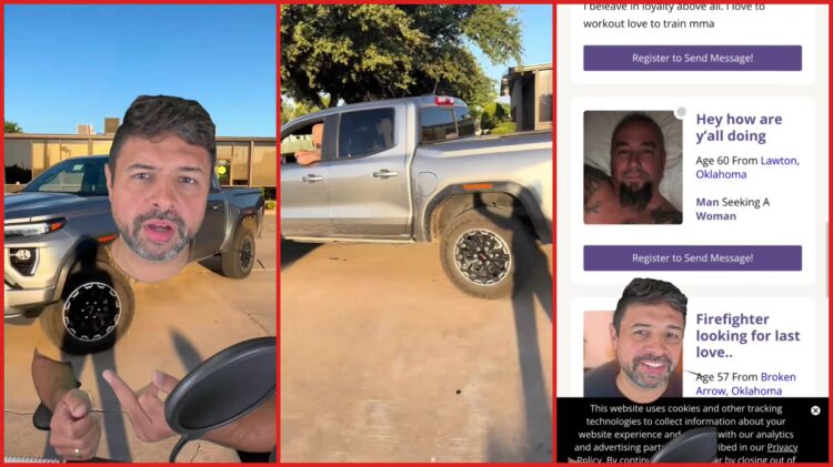 Oklahoma woman flips off man who was tailing her in a truck. Then reporter says he found dating profiles for the man 1 Oklahoma woman flips off man who was tailing her in a truck. Then reporter says he found dating profiles for the man — stills from the TikTok posted by Danesh