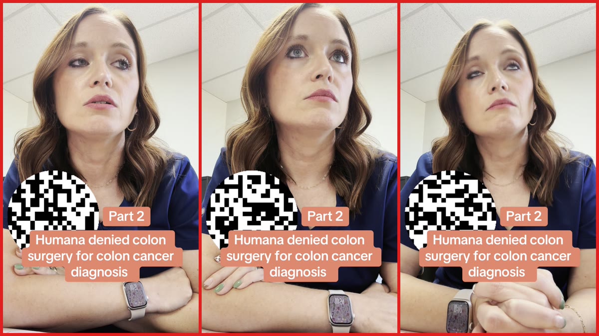 Healthcare worker alleges Humana denied colon cancer surgery for her patient. Then she tried to file an appeal and hit a wall — stills from the TikTok posted by Becca Anne