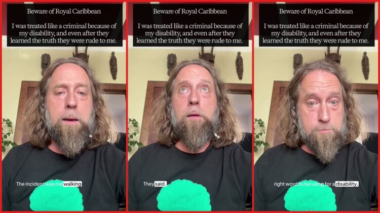 Man with cerebral palsy was woken by cruise security at 1 a.m. over a teens' abduction claim. Then he was told to just go back to sleep — stills from the TikTok posted by joshbluecomedy