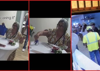 St. Louis woman attended a cosmetic surgery grand opening, then security footage video shows her taking a gift — stills from the TikTok posted by Willis Cosmetic Surgery