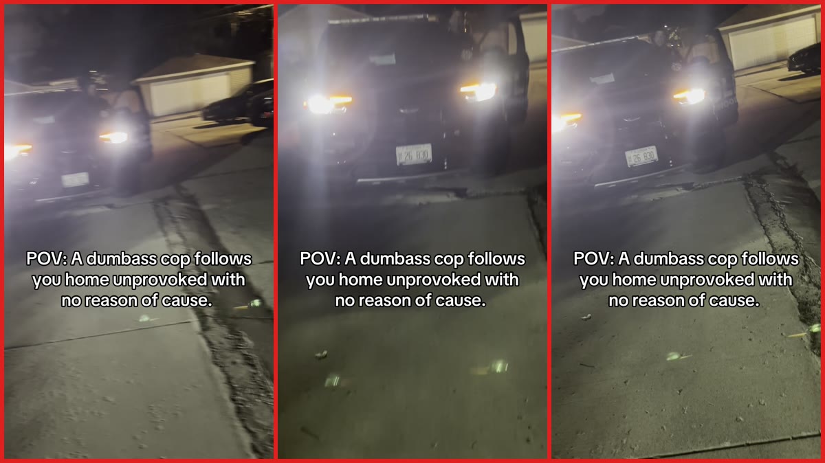 TikTok video shows confrontation between resident and officer. Then he replies 'Because I can' — stills from the TikTok posted by Yarelilove