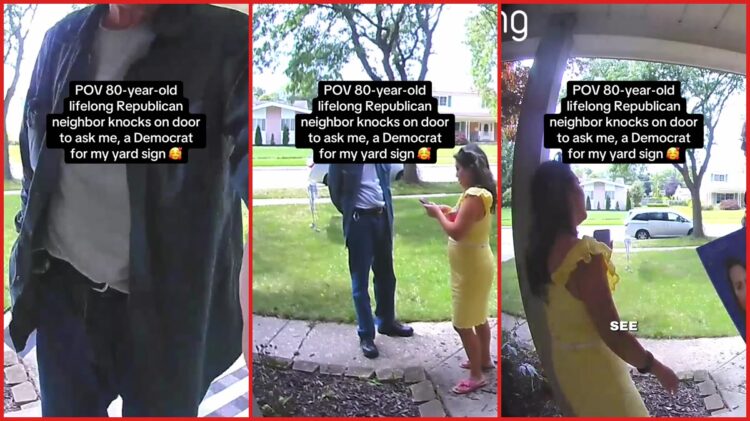80-year-old former Republican delegate knocks on Democratic candidate’s door, according to video. Then he asks for her yard sign and offers to stand at the polls, according to video — stills from the TikTok posted by Mai Xiong