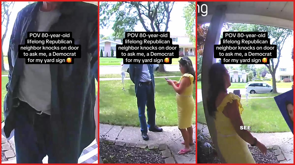80-year-old former Republican delegate knocks on Democratic candidate’s door, according to video. Then he asks for her yard sign and offers to stand at the polls, according to video — stills from the TikTok posted by Mai Xiong