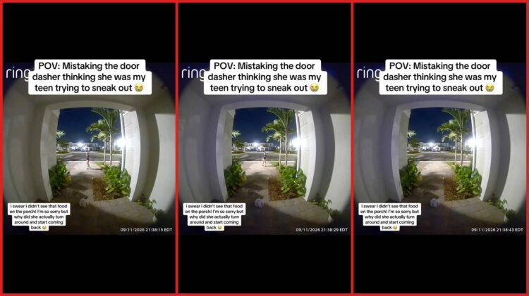 Homeowner mistakes DoorDash driver for her teen trying to sneak out. Then she yells at them to return to the porch — stills from the TikTok posted by Von_da_Don