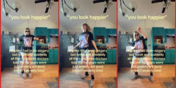 Woman dances in her kitchen after she says brain surgery ended symptoms doctors for years called anxiety. Then she says the diagnosis was never right 2 Woman dances in her kitchen after she says brain surgery ended symptoms doctors for years called anxiety. Then she says the diagnosis was never right — stills from the TikTok posted by ˙⋆✮ Taylor ⋆ 𖤓 ⋆˚࿔