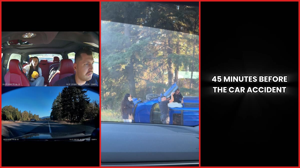 Couple on I-90 near Easton helped pull people from an overturned car, hours after the same Kia was seen driving erratically — stills from the TikTok posted by Roman