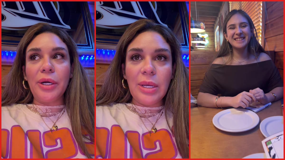 Texas mother says server asked to see report card after 11-year-old ordered a Dr Pepper — stills from the TikTok posted by Cynthia
